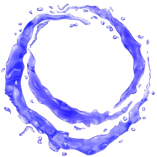 Vecteur ensemble d'éclaboussures d'eau opaques sous forme de demi-anneaux et de gouttes d'eau aux couleurs bleues, isolées sur fond blanc
