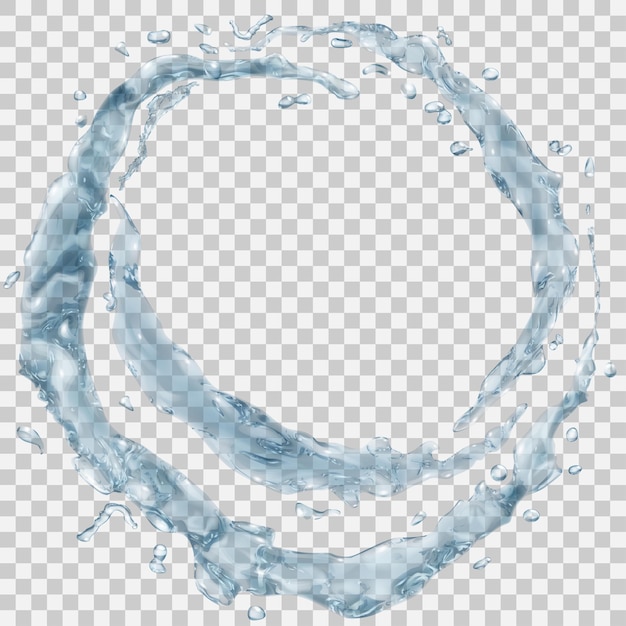 Vecteur ensemble d'éclaboussures d'eau transparentes sous la forme d'un demi-anneau et de gouttes d'eau aux couleurs bleu clair