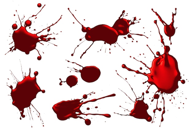 Vecteur un ensemble d'éclaboussures de sang rouge isolées sur un fond blanc