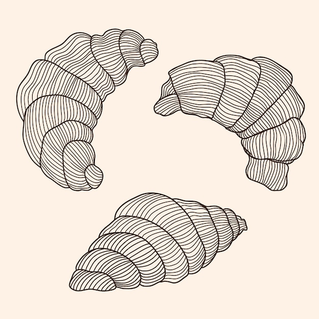 Ensemble D'éclaboussures Vectorielles De Croissants De Pâte Au Beurre Isolés Sur Fond Beige.