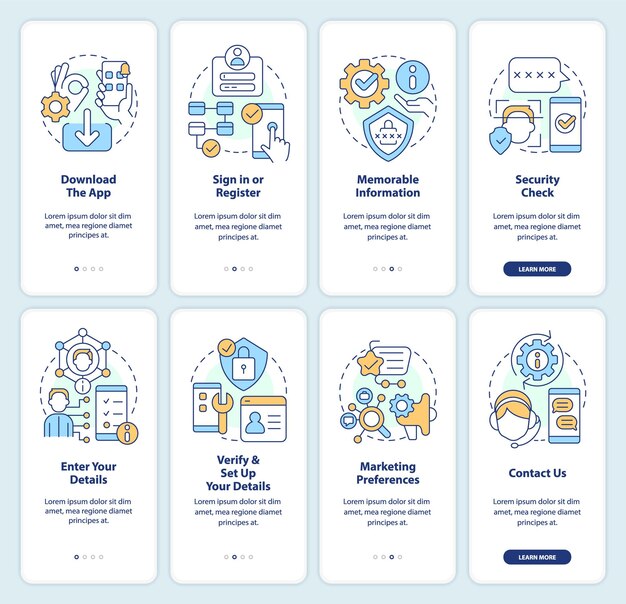 Ensemble d'écrans d'application mobile d'intégration d'application bancaire en ligne