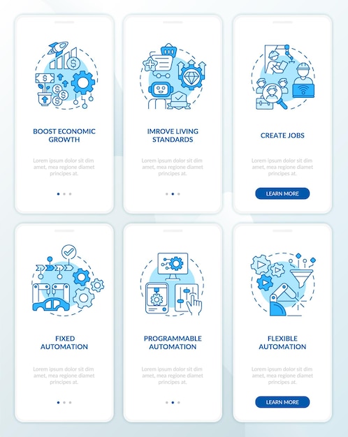 Ensemble d'écrans d'application mobile d'intégration bleue des systèmes d'automatisation