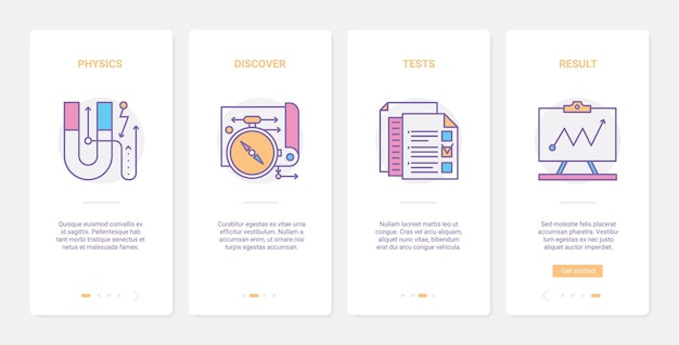 Ensemble D’écrans De Page D’application Mobile D’intégration De L’interface Utilisateur Ux De Connaissances En Physique Scientifique De L’éducation