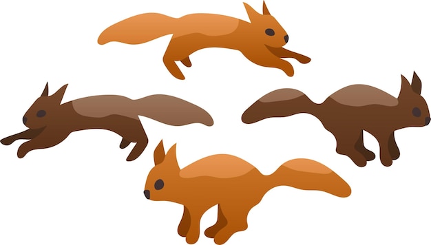 Un ensemble d'un écureuil sauvage dans différentes poses Autocollants prêts à l'emploi d'un mignon écureuil animal moelleux court