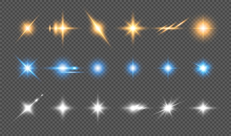 Vecteur un ensemble d'effets d'éclairage de couleurs éclatantes sur un fond transparent