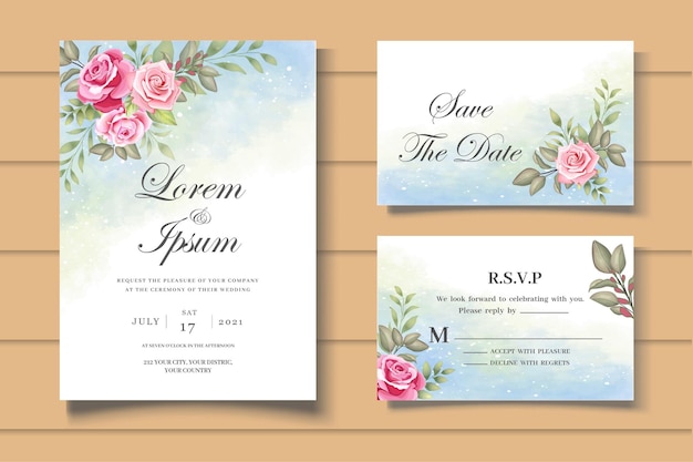 Ensemble élégant De Cartes D'invitation De Mariage Avec De Belles Roses