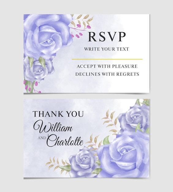 Ensemble élégant De Cartes D'invitation De Mariage Avec Floral Bleu