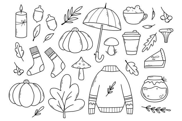 Ensemble d'éléments d'automne Illustration vectorielle Style Doodle Collection d'automne linéaire