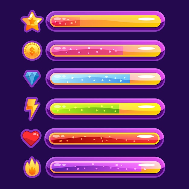 Ensemble d'éléments de barre de santé de jeu vidéo