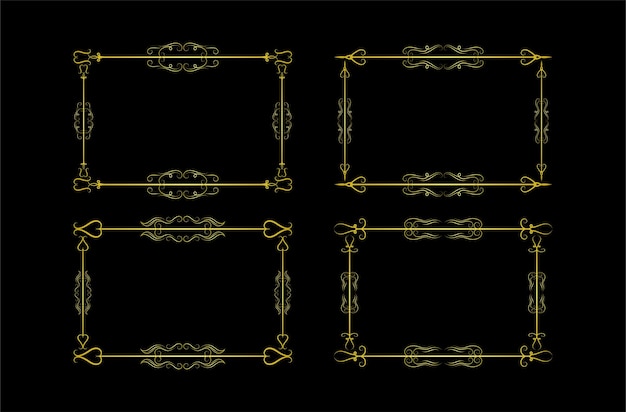 Ensemble d'éléments de bordures d'or Collection ornement floral Swirl Vector