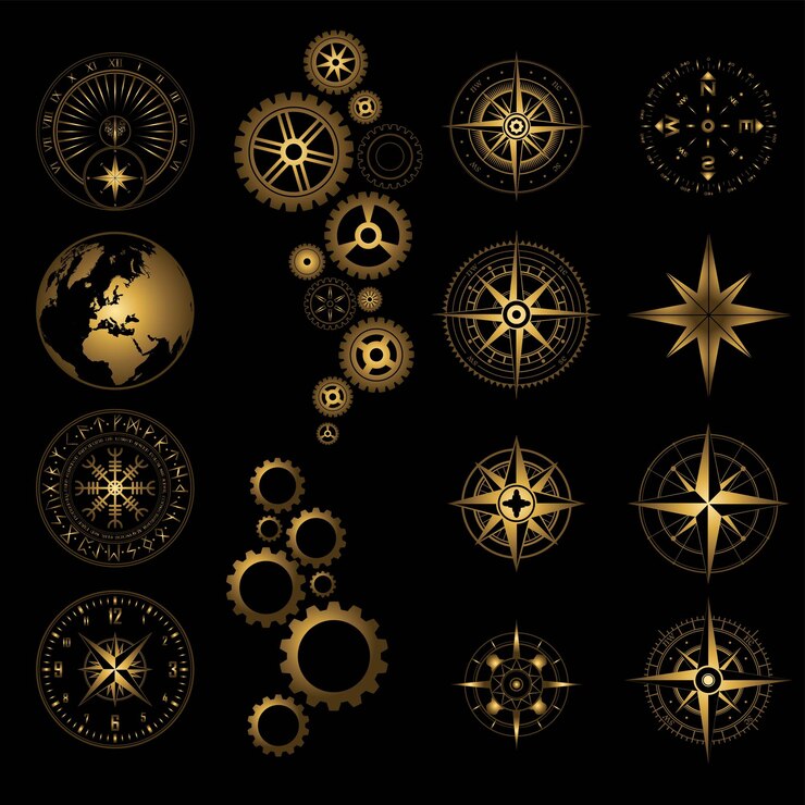 Vecteur ensemble d'éléments de conception différents or et noir