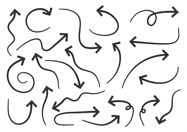 Vecteur ensemble d'éléments de conception de flèches dessinées à la main doodle