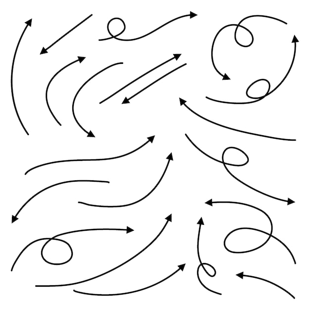 Vecteur ensemble d'éléments de conception de flèches dessinées à la main doodle