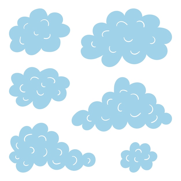 Ensemble d'éléments de conception icônes abstraites de nuages de dessin animé doodle