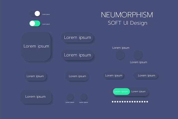 Ensemble d'éléments de conception d'interface utilisateur de neumorphisme. Interface simple et tendance pour les applications.