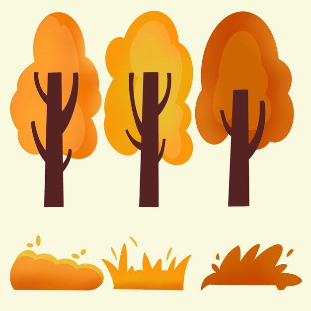 ensemble d'éléments de conception de la nature fragments d'herbe et d'arbres d'automne colorés illustration vectorielle