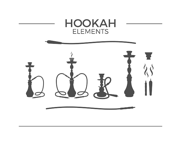 Ensemble D'éléments De Conception Silhouette Narguilé. Symboles De Logo Vintage Shisha. Emblème De Café Lounge, Icône. Bar Ou Maison Arabe, Boutique.