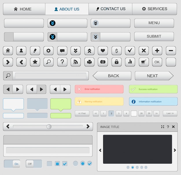 Ensemble d'éléments de conception Web. blanc