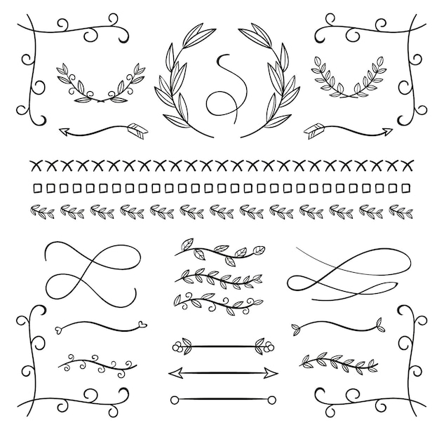 Ensemble d'éléments décoratifs dessinés à la main