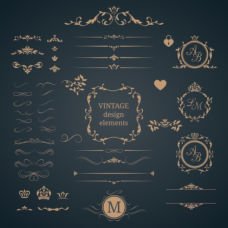 Vecteur ensemble d'éléments décoratifs vintage
