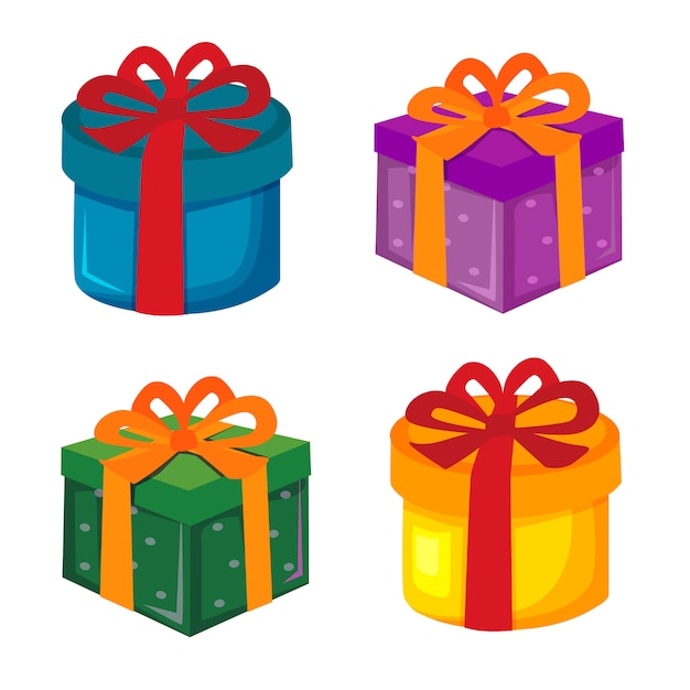 Ensemble d&#39;éléments de dessin animé Noël boîte cadeau