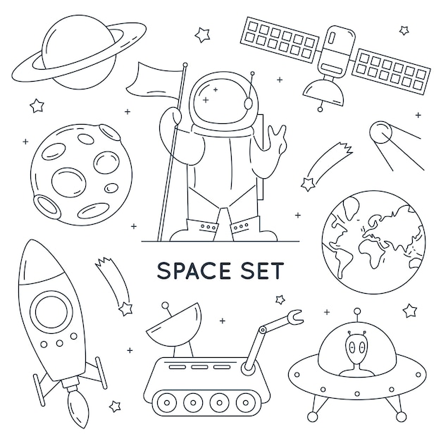 Vecteur ensemble d'éléments de doodle espace isolé