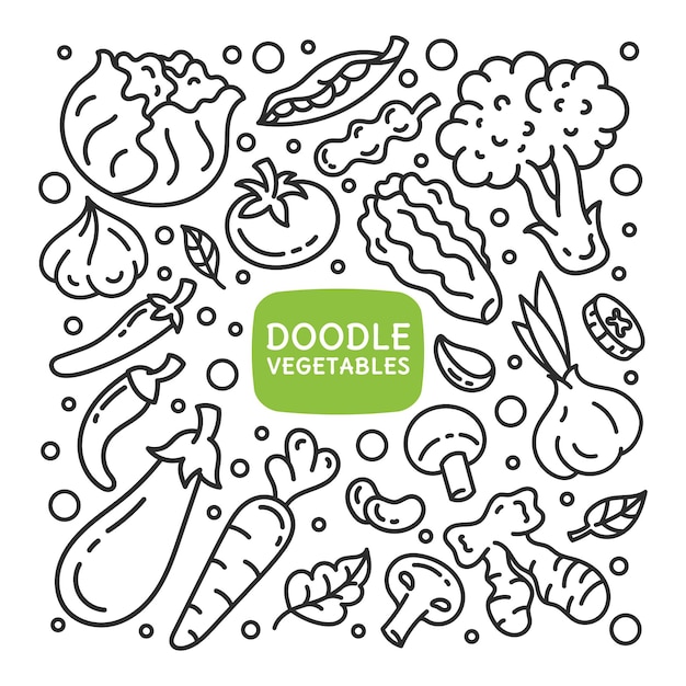 Un ensemble d'éléments de doodle légumes avec des feuilles