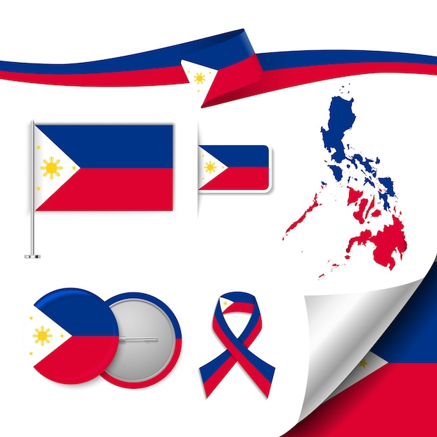 Ensemble D'éléments De Drapeau Avec Les Philippines