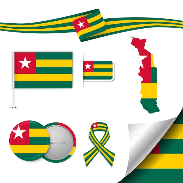 Vecteur ensemble d'éléments de drapeau avec le togo