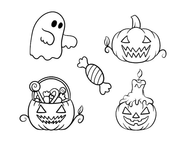 Vecteur ensemble d'éléments halloween dessinés à la main