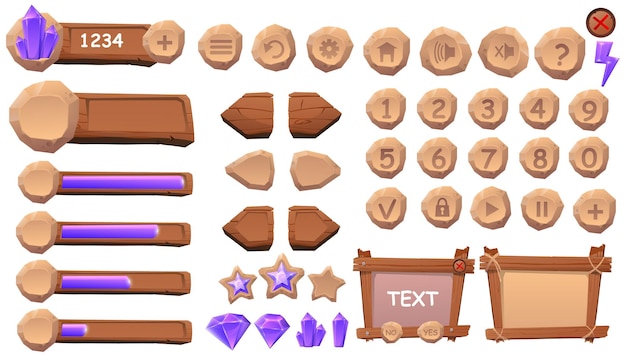 ensemble d & # 39; éléments d & # 39; icônes de boutons pour jeux et applications occasionnels de dessin animé de jeu