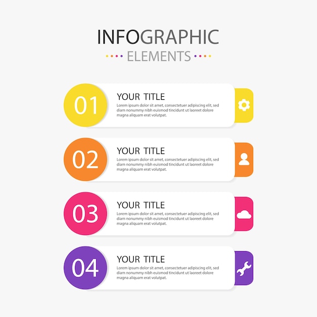 Ensemble d'éléments d'infographie de zone de texte moderne horizontaux pour une utilisation en entreprise avec 4 couleurs