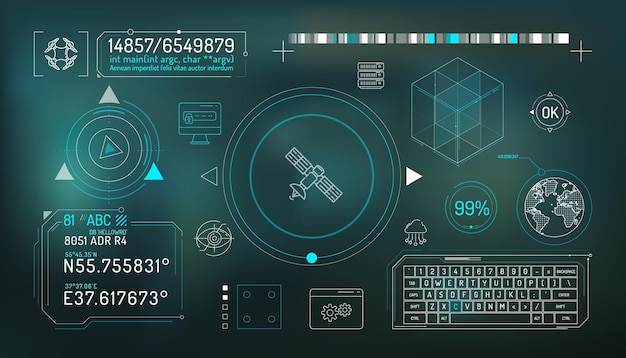 Ensemble d'éléments infographiques sur la protection des données satellitaires et quadricoptères