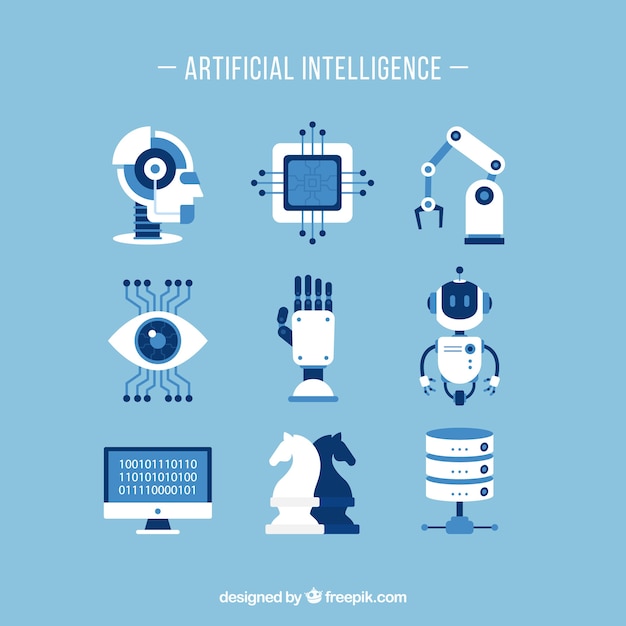 Vecteur ensemble d'éléments d'intelligence artificielle en design plat