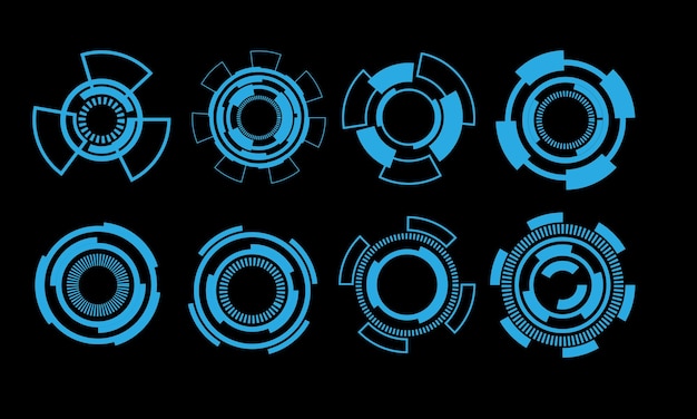 Ensemble D'éléments D'interface Utilisateur De Cercle Hud Technologie De Conception Cyber Bleu Sur Vecteur Futuriste Noir