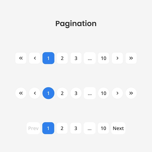 Ensemble d'éléments d'interface utilisateur de la pagination du site Web