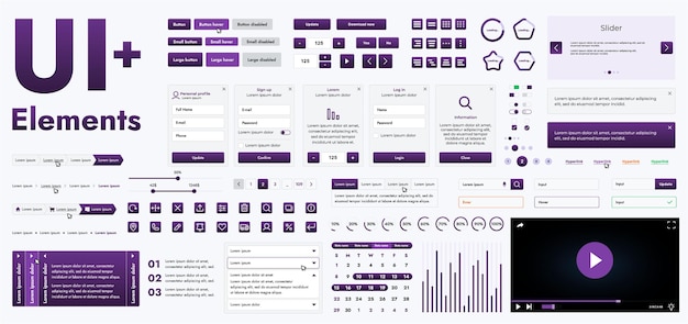 Un ensemble d'éléments d'interface Web pourpre modernes conçus pour le développement et la conception de sites Web