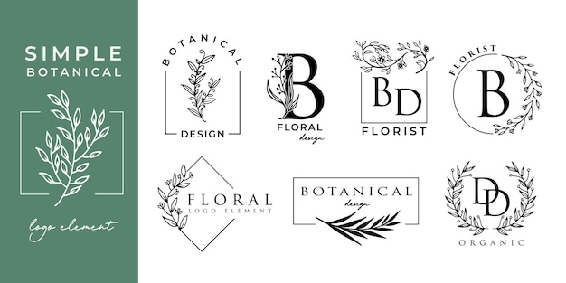 Ensemble D'éléments De Logo Floral élégant Minimaliste