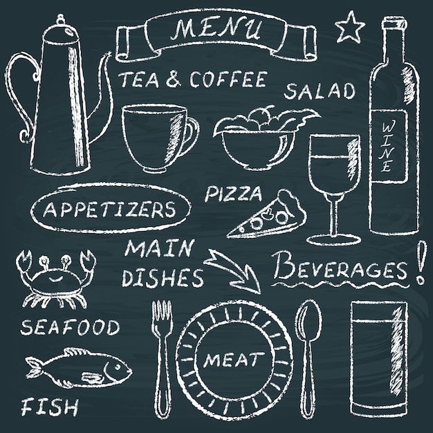 Ensemble d'éléments de menu tableau noir