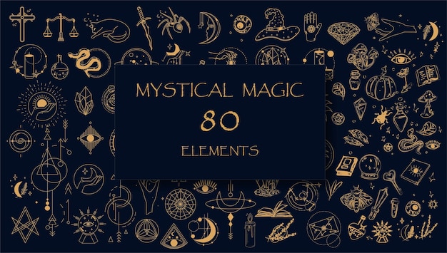 Ensemble d'éléments mystiques en or magique
