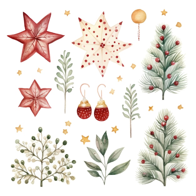 Ensemble D'éléments De Noël Aquarelle