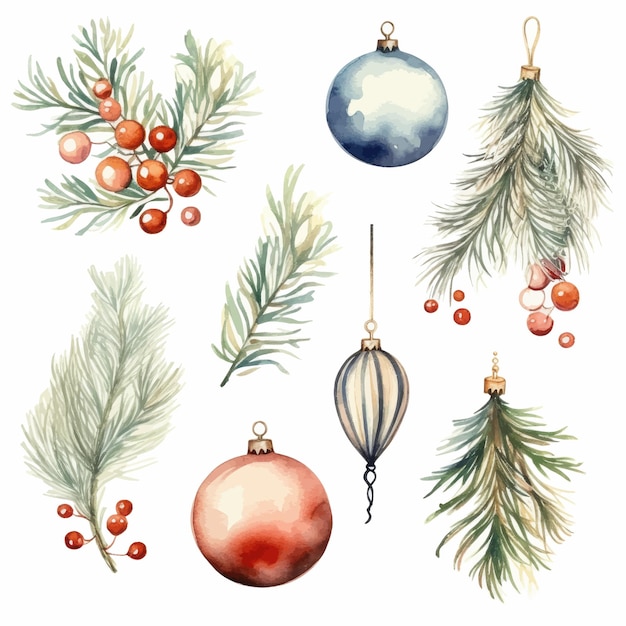 Ensemble d'éléments de Noël aquarelle