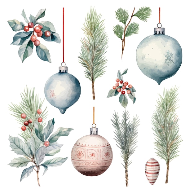 Ensemble d'éléments de Noël aquarelle