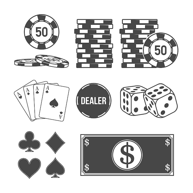 Vecteur ensemble d'éléments de poker et de casino