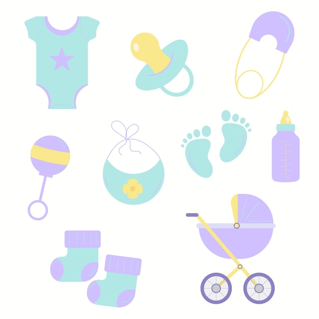 Vecteur ensemble d'éléments pour baby showers illustration vectorielle