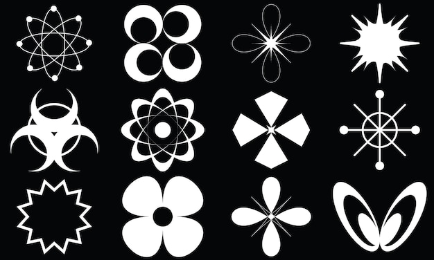 Ensemble d'éléments rétro y2kcollection d'étoiles scintillantes plates vectoriellesPanneaux vectoriels tendance Y2KFormes de fleurs