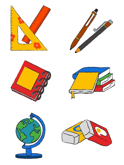 Ensemble d'éléments scolaires fixes Illustration vectorielle plane