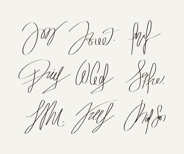 Ensemble d'éléments de signature dessinés à la main