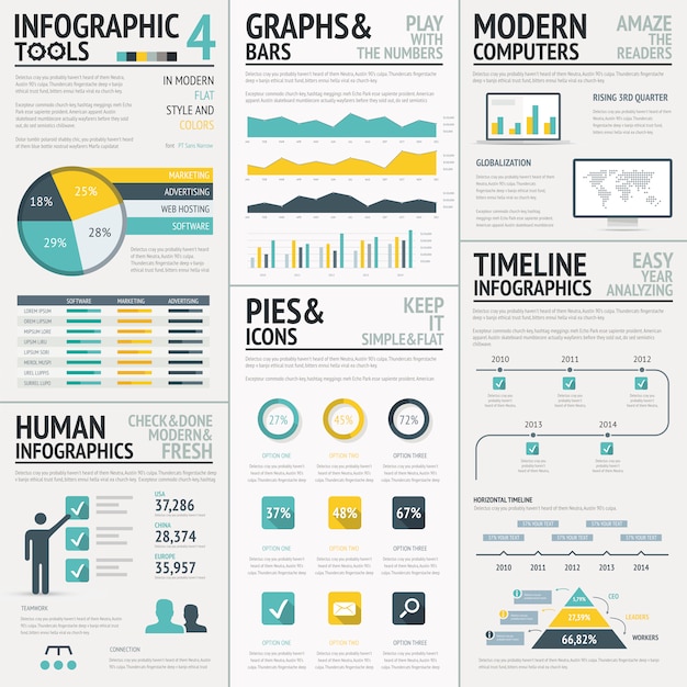 Ensemble D'éléments Vectoriels Grand Plat Infographie Coloré