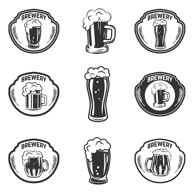 Ensemble D'emblèmes Avec Des Chopes à Bière. éléments Pour Logo, étiquette, Emblème, Signe. Illustration